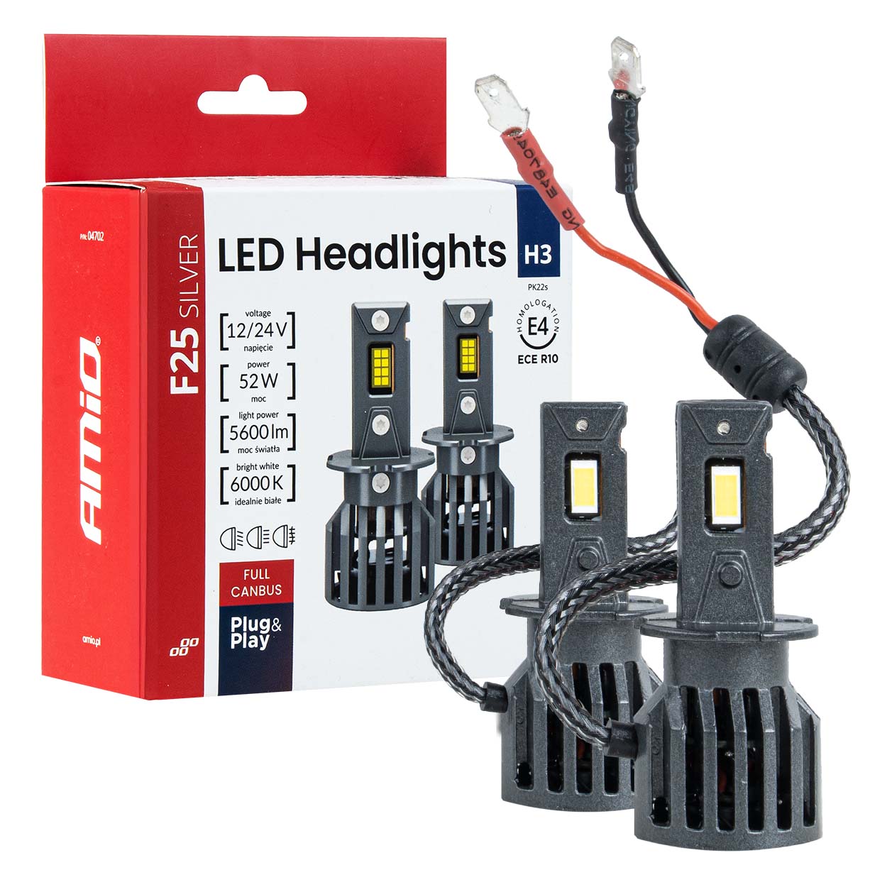 Amio pirn led F25 Silver Full H3 52W 12-24V canb