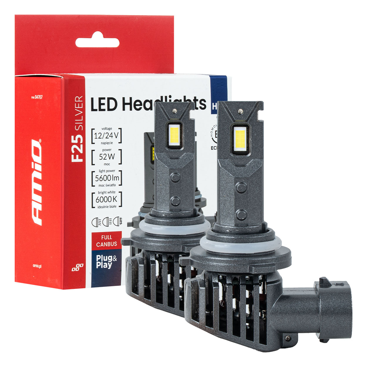 Amio pirn led F25 Silver Full HB4 9006 52W 12-24V canbus