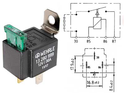 Relee 12v 4-klemmi 30A kaitsmega