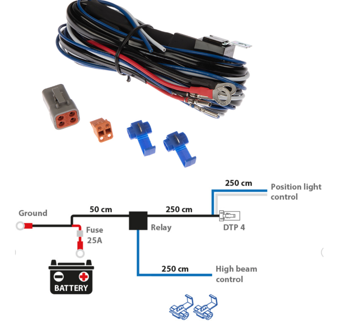 Juhtmekomplekt 1- tulele DTP4 - pistikud 12V
